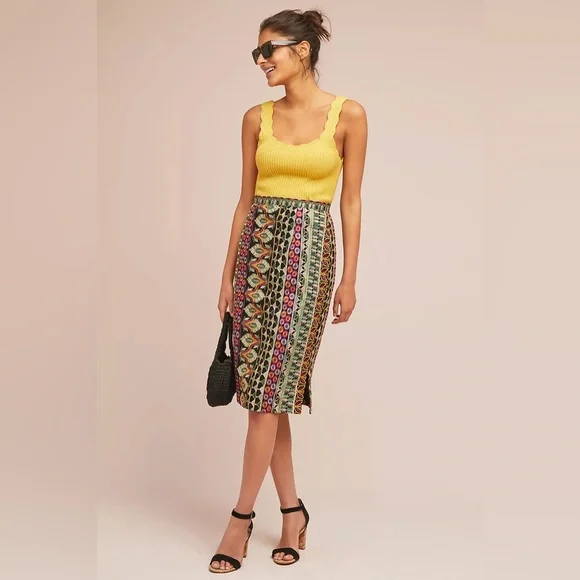 Anthropologie Vanessa Virginia Moroccan Nights Embroidered Midi Pencil Skirt - Picture 3 of 9